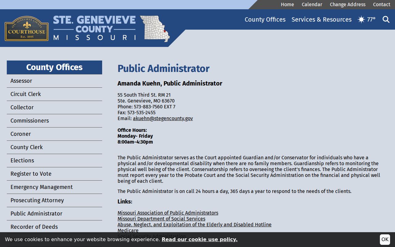 Ste. Genevieve County civil docket probate-facing public administrator context