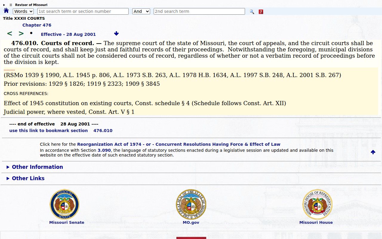 Ste. Genevieve County civil docket court of record statute