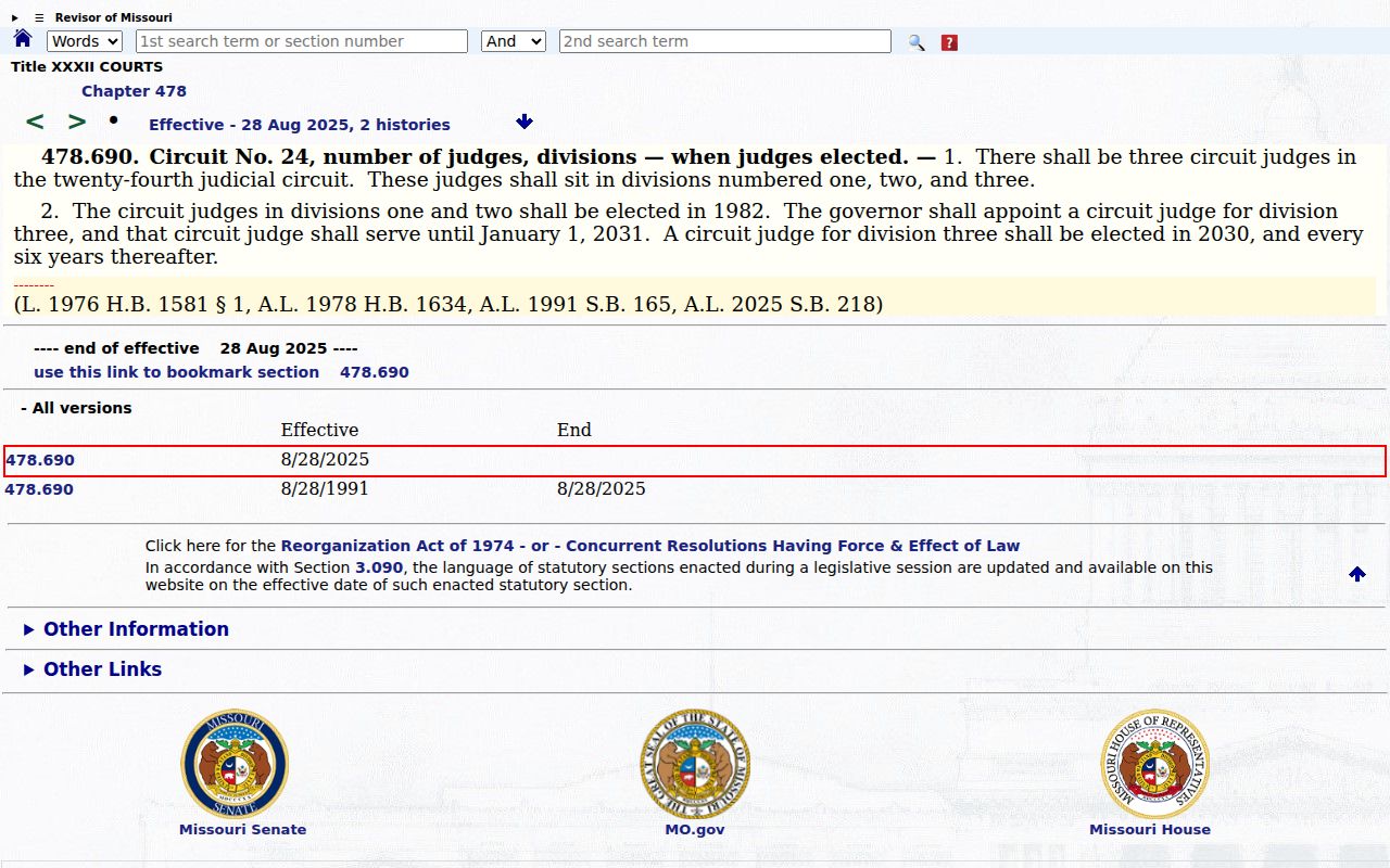 Ste. Genevieve County court docket 24th Judicial Circuit statute reference