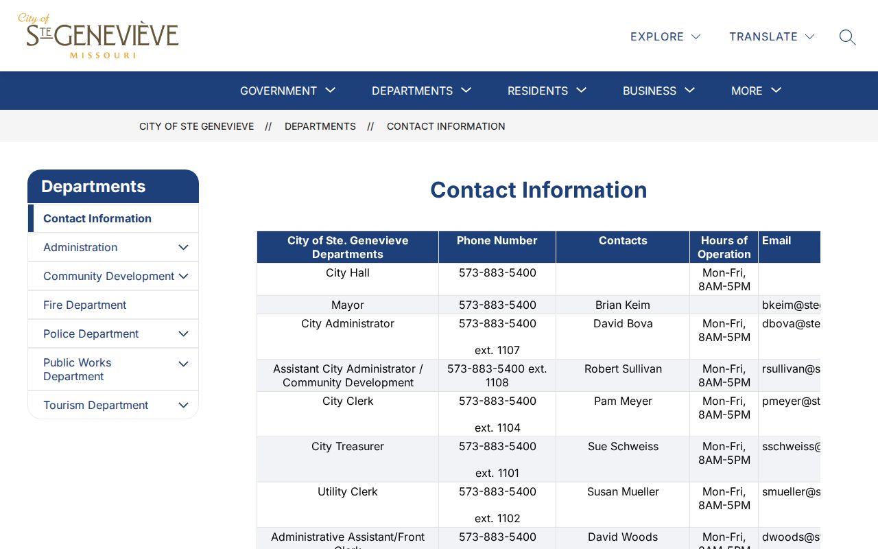 Ste. Genevieve court docket City Clerk contact source