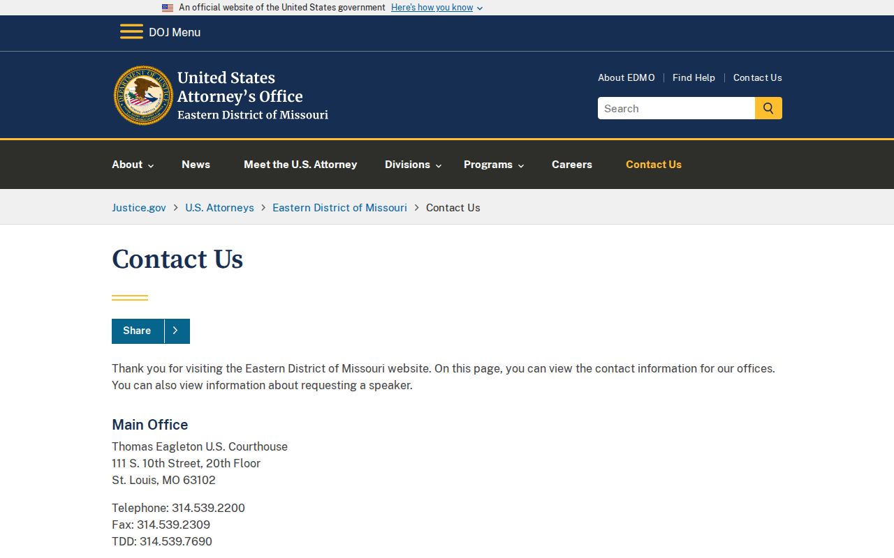 United States Attorney Eastern District contact source distinguished from Ste. Genevieve traffic court records